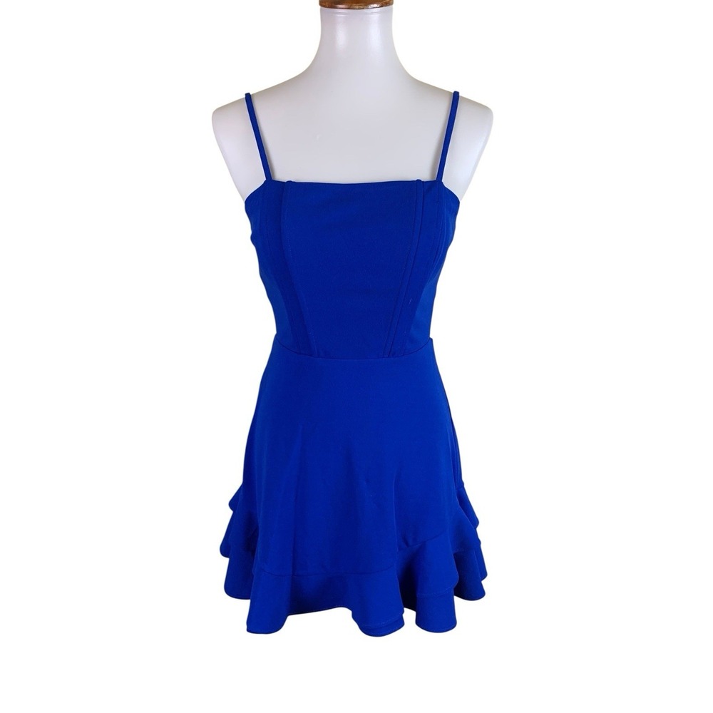 Dear‎ Moon Royal Blue Ruffle Hem Mini Dress Party Cocktail 7